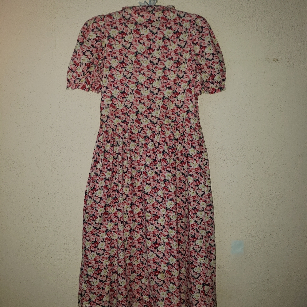 LAURA ASHLEY Vintage 80s Puff Sleeve Red Floral Button Up Dress 30" Waist 10 - Picture 5 of 14